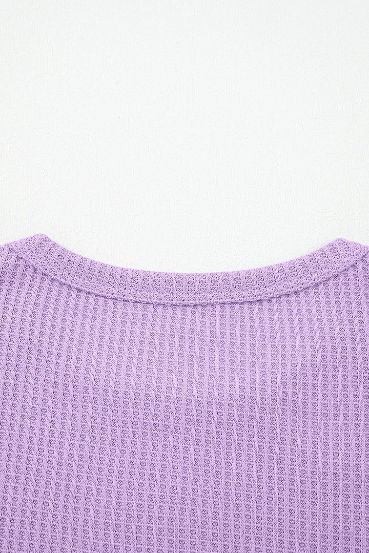 Phalaenopsis Thermal Knit Contrast Textured Patchwork Long Sleeve Top