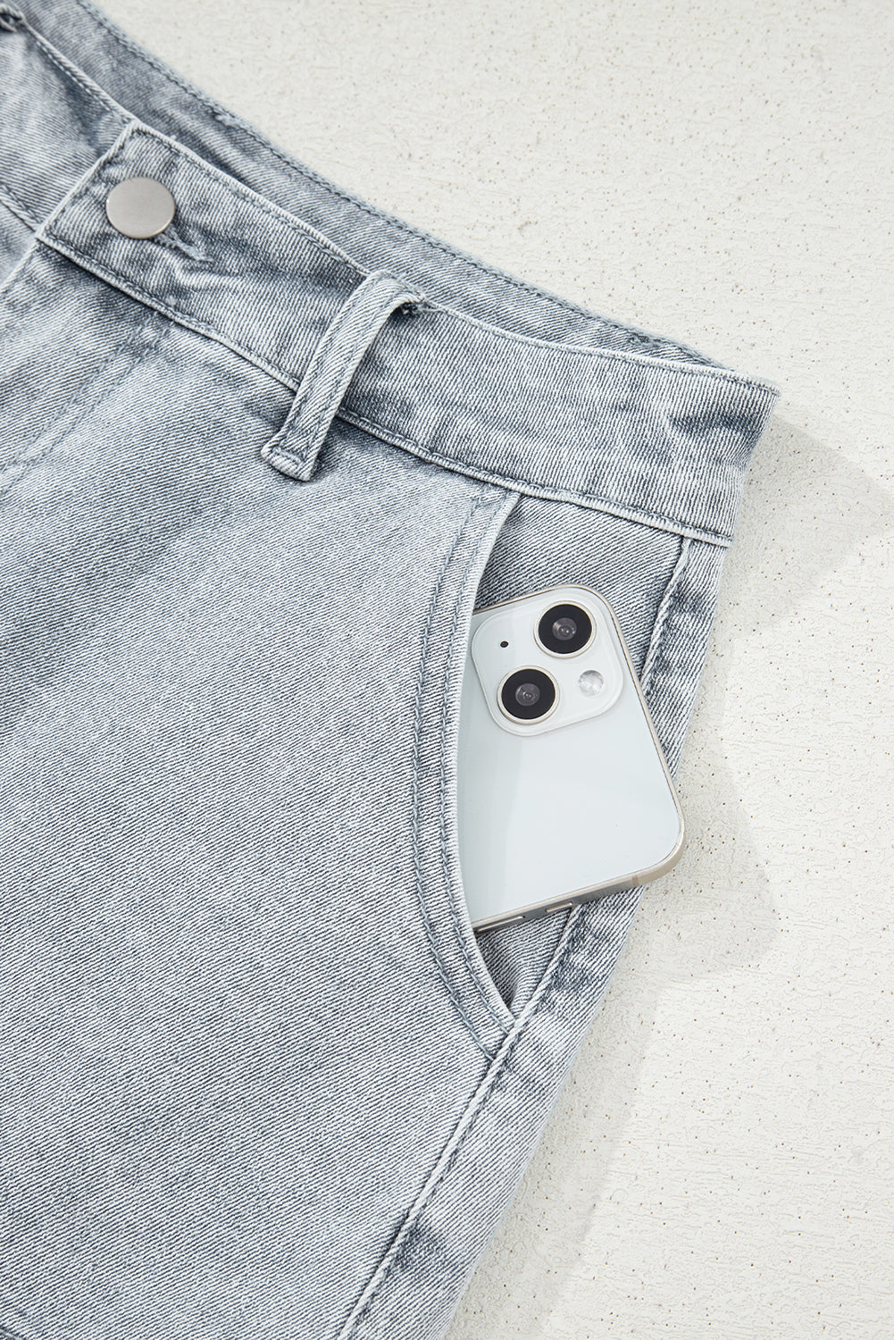 Sail Blue Scalloped Hemline Acid Wash High Waist Denim Shorts