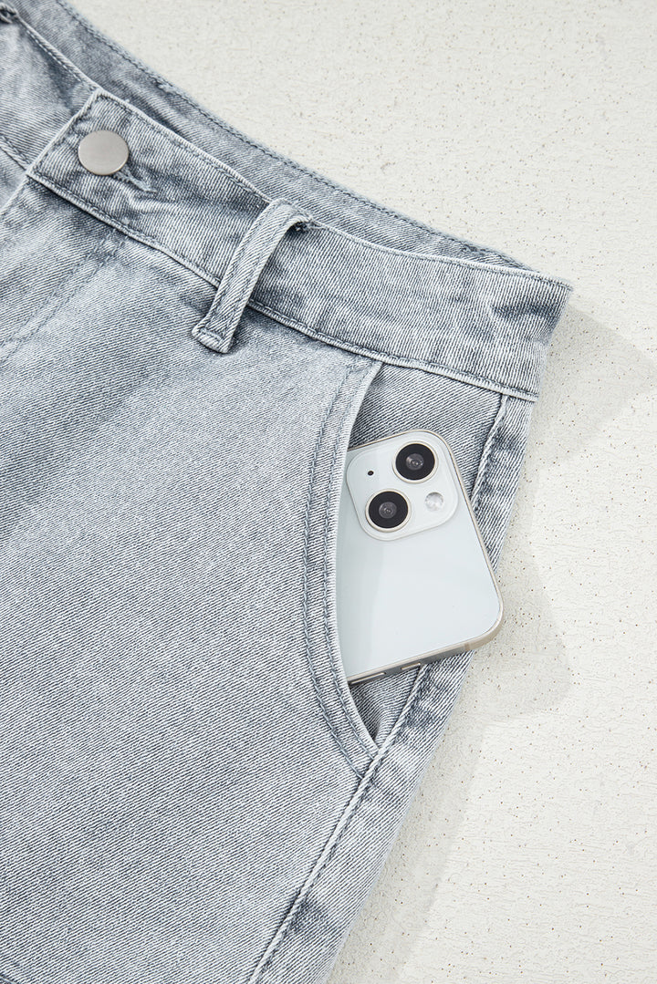 Sail Blue Scalloped Hemline Acid Wash High Waist Denim Shorts