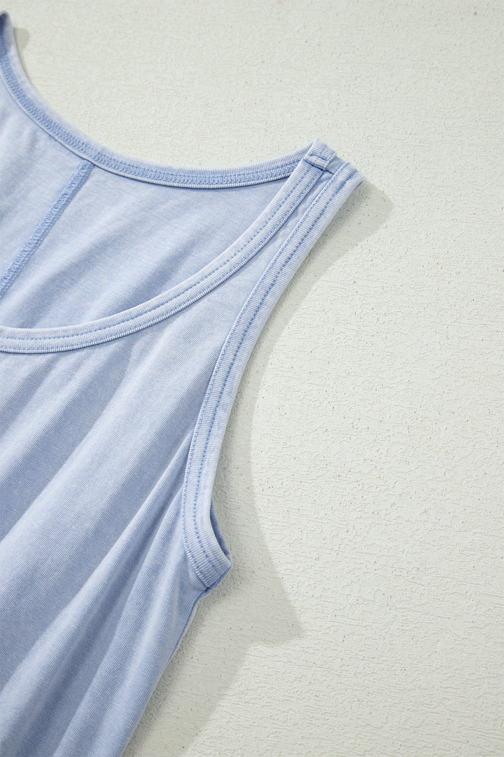 Mineral Wash U Neck Elastic Waist Sleeveless Mini Dress