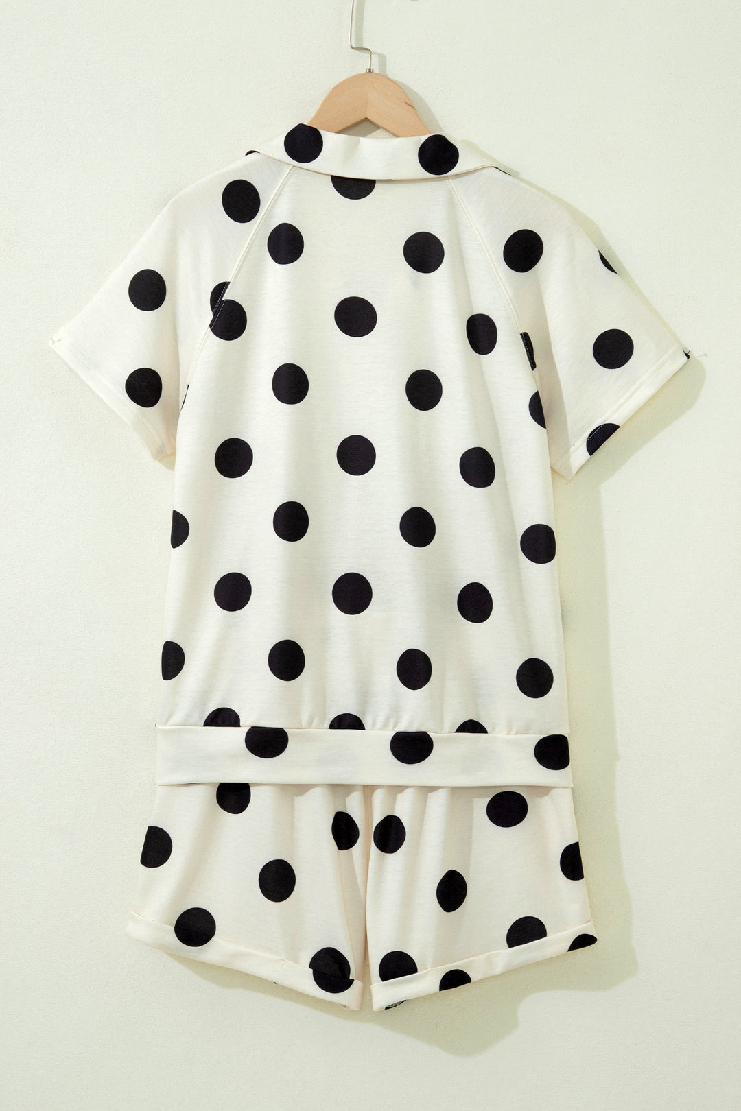 Polka Dot Print V Neck Tee Short Set