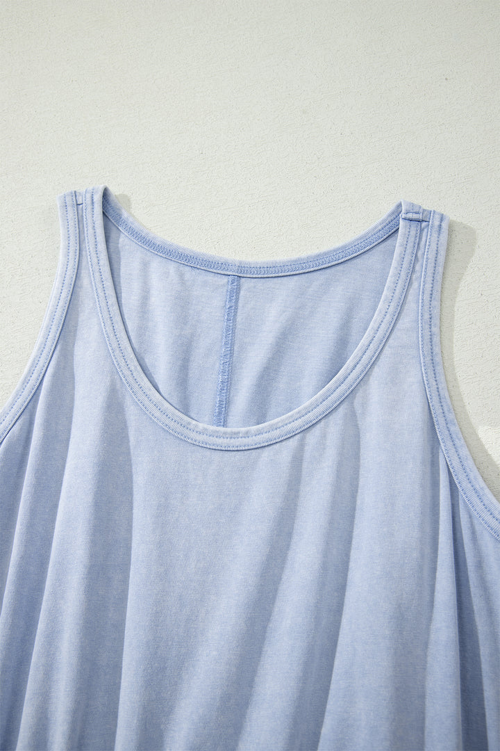 Mineral Wash U Neck Elastic Waist Sleeveless Mini Dress