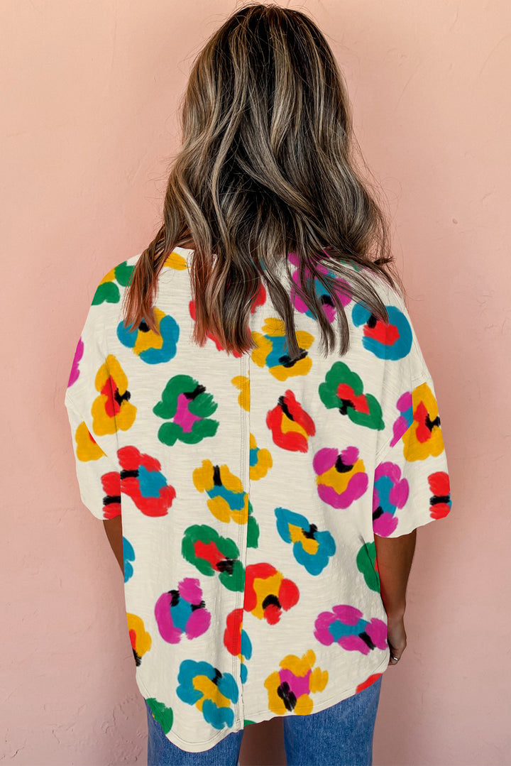 Leopard Drop Shoulder Oversize Tee