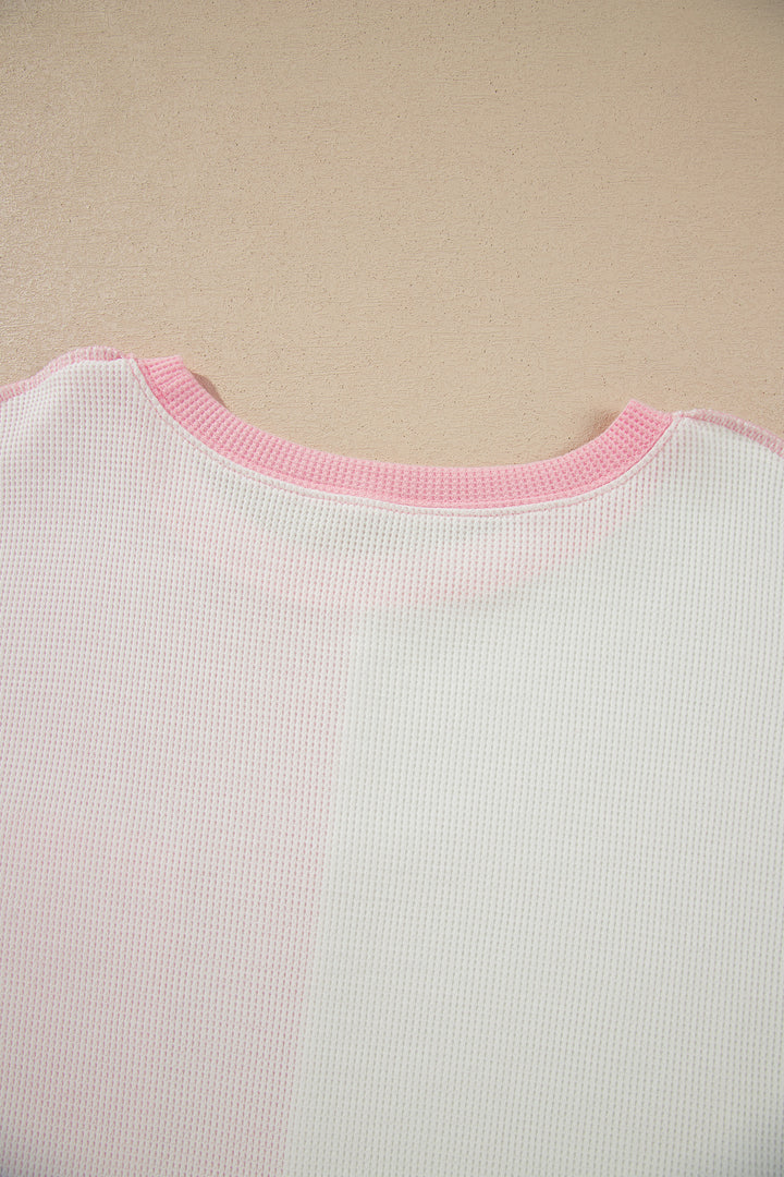 Pink Colorblock Plaid Panel Long Sleeve Plus Size Blouse