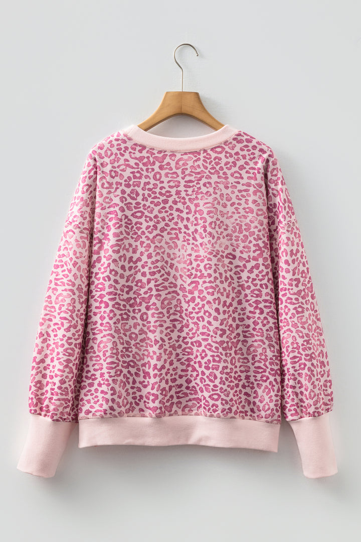Leopard Print Patchwork Crew Neck Sweatshirt