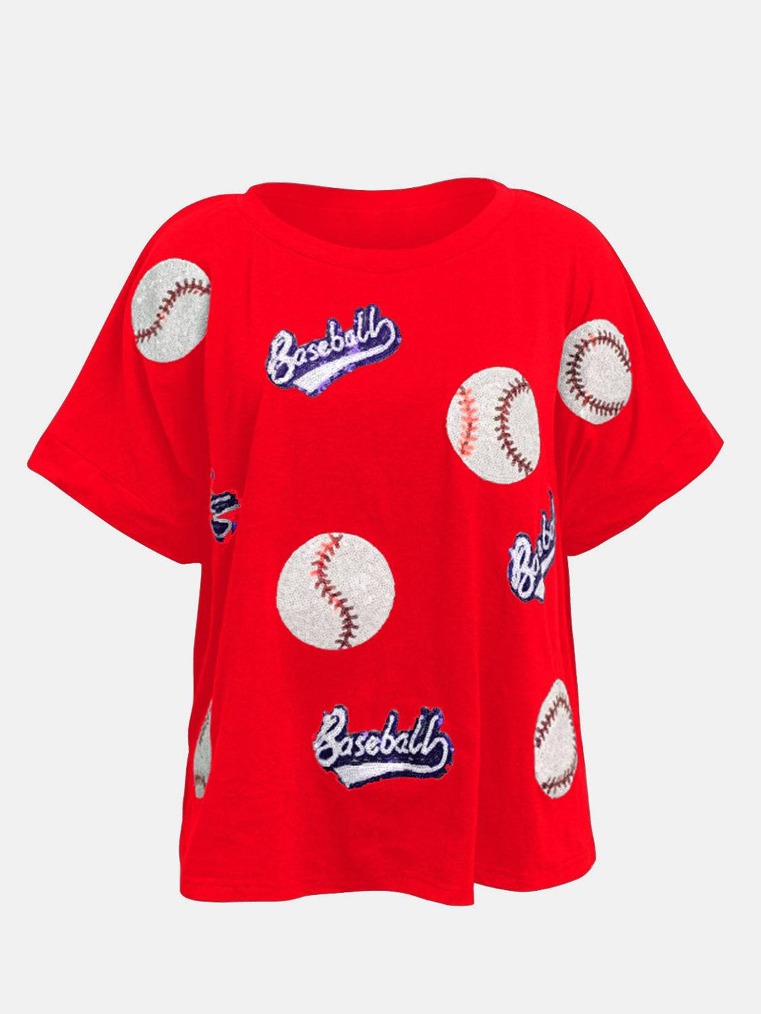 a red shirt with baseballs on it