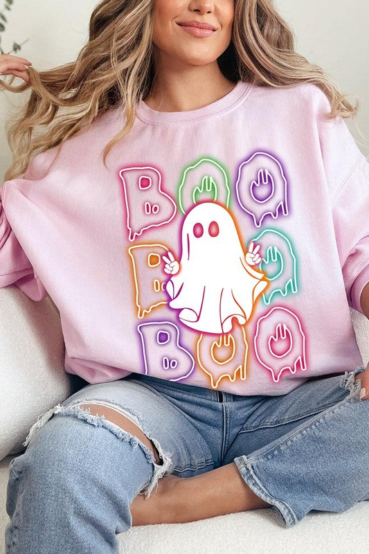 Boo Neon Halloween Ghost Graphic Sweatshirts