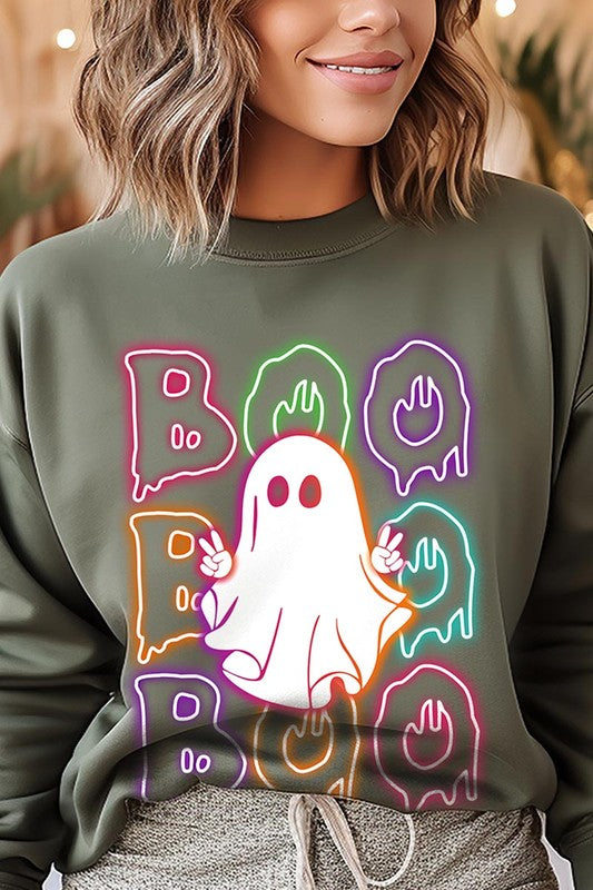 Boo Neon Halloween Ghost Graphic Sweatshirts