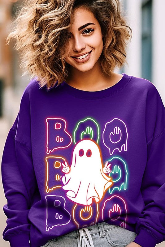 Boo Neon Halloween Ghost Graphic Sweatshirts