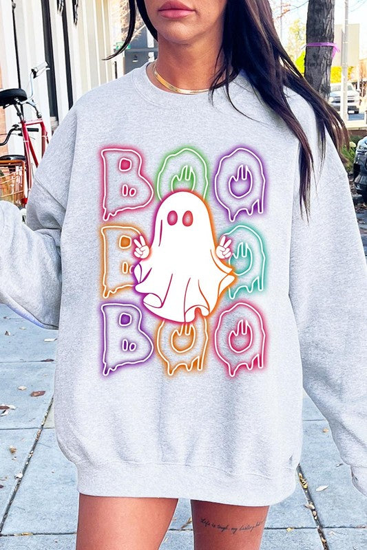 Boo Neon Halloween Ghost Graphic Sweatshirts