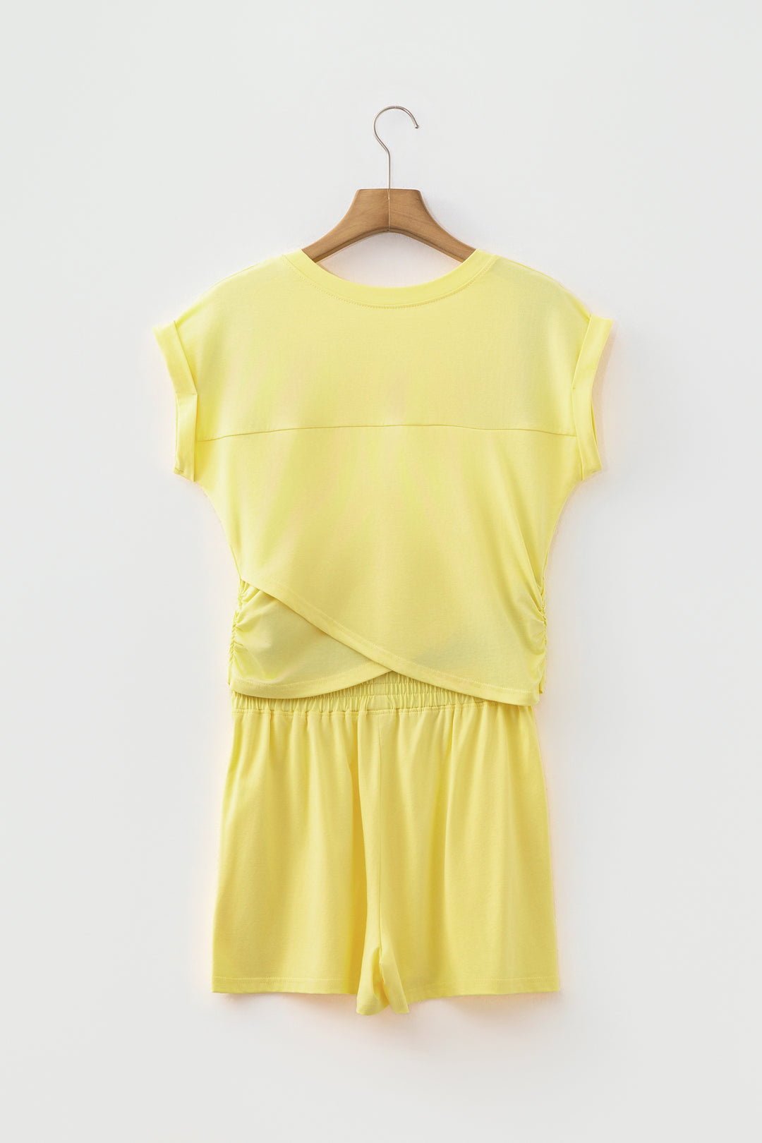 Solid Short Sleeve Elastic Waist Pocket Casual Two-Piece Short Set