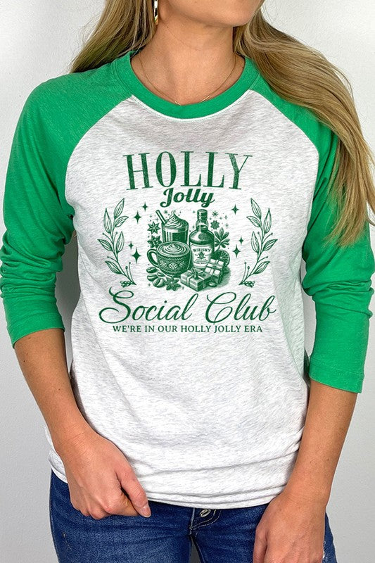 Christmas Holly Jolly Social Club Holiday Raglan