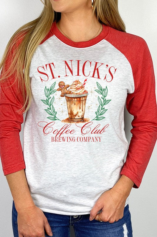 Christmas St Nicks Coffee Club Holiday Raglan