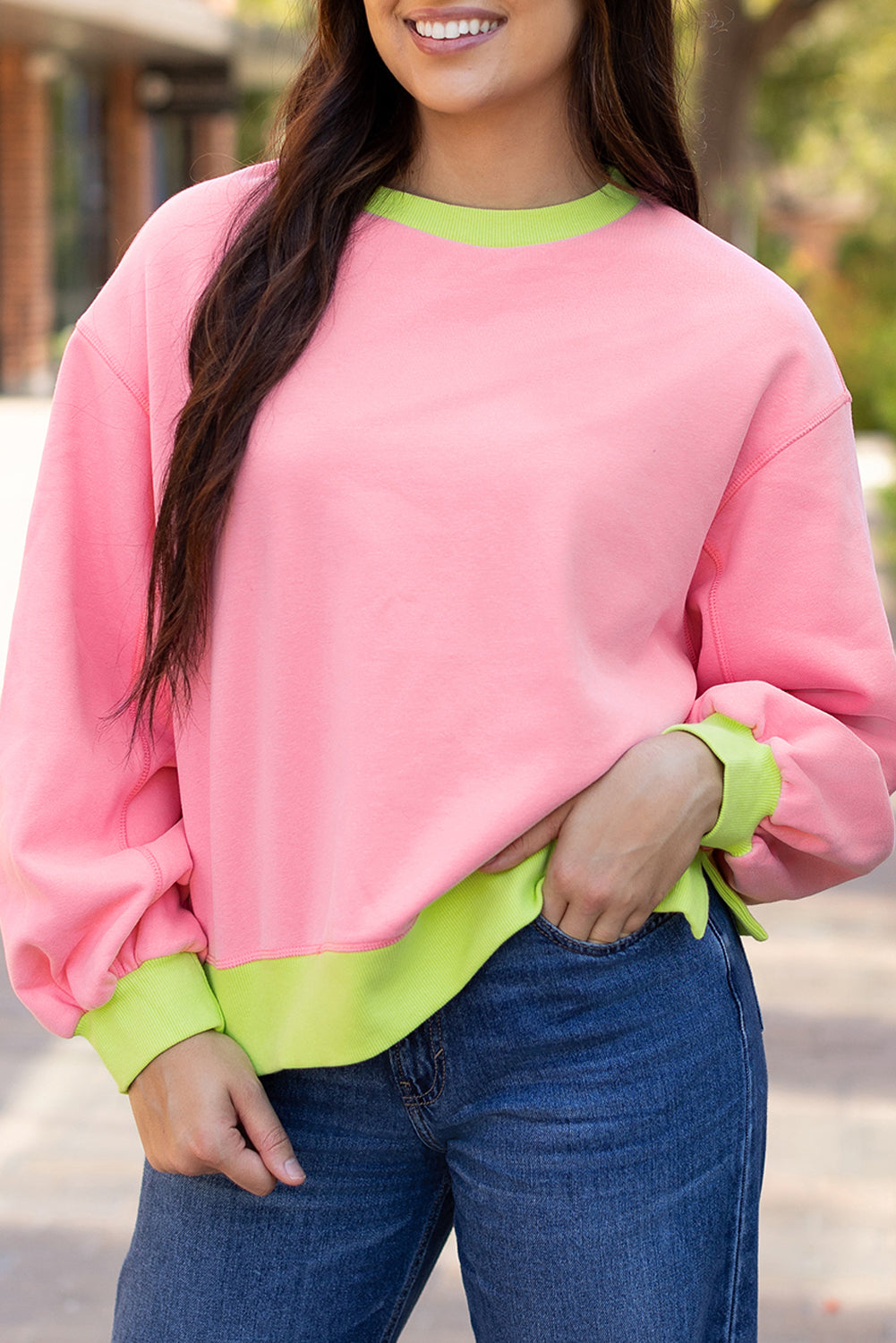 Colorblock Bubble Sleeve Sweatshirt