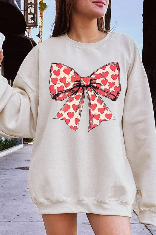 Heart Coquette Bow Graphic Fleece Sweatshirt