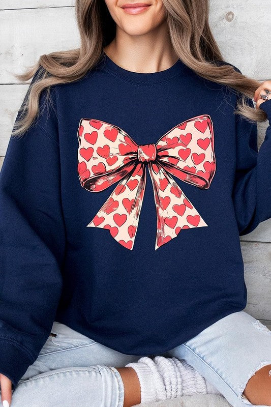 Heart Coquette Bow Graphic Fleece Sweatshirt