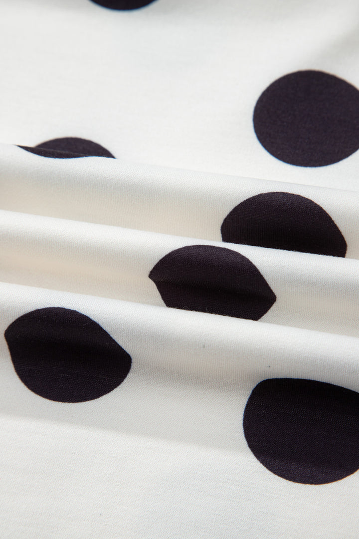 Polka Dot Print Drop Shoulder Pullover Drawstring Shorts Set