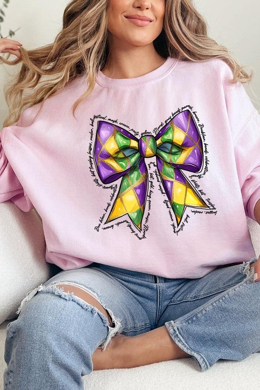 Mardi Gras Coquette Bow Graphic Sweatshirt