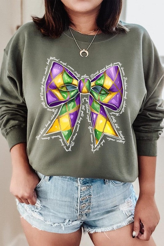 Mardi Gras Coquette Bow Graphic Sweatshirt