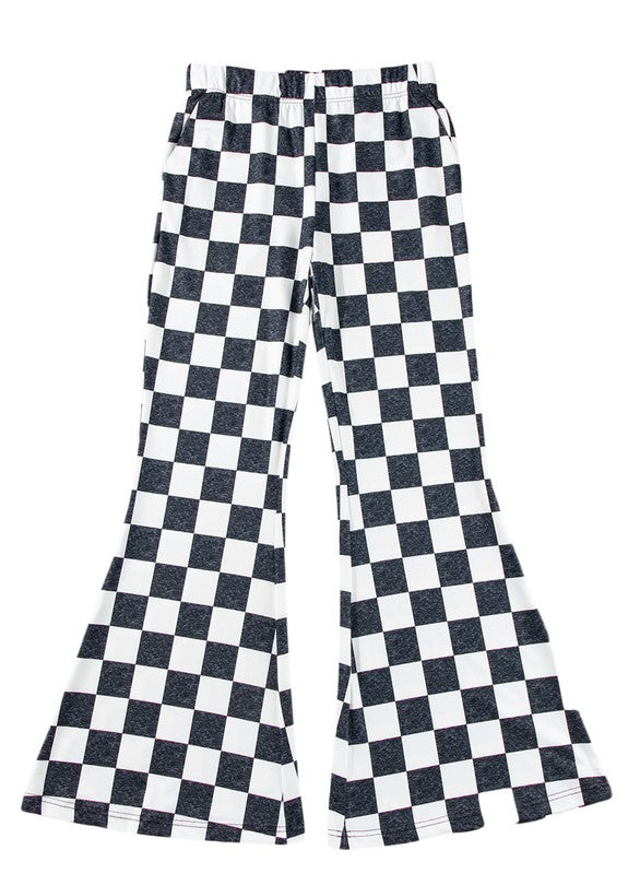 Black Checkerboard High Rise Casual Flared Pants