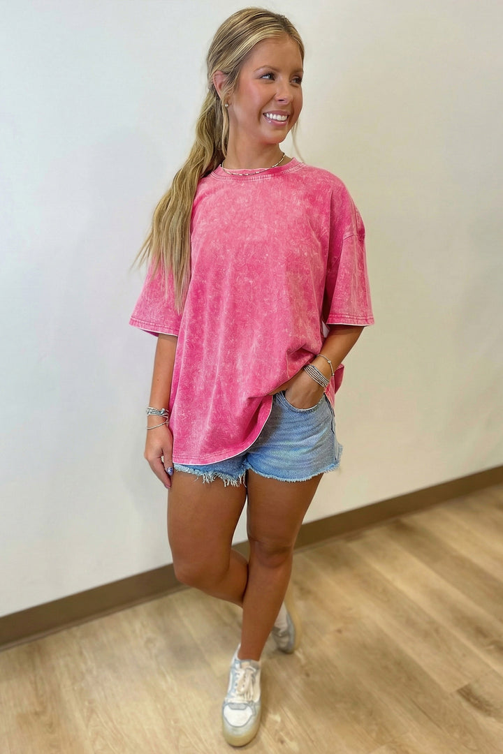 Solid Color Cotton Mineral Washed Oversize Tee