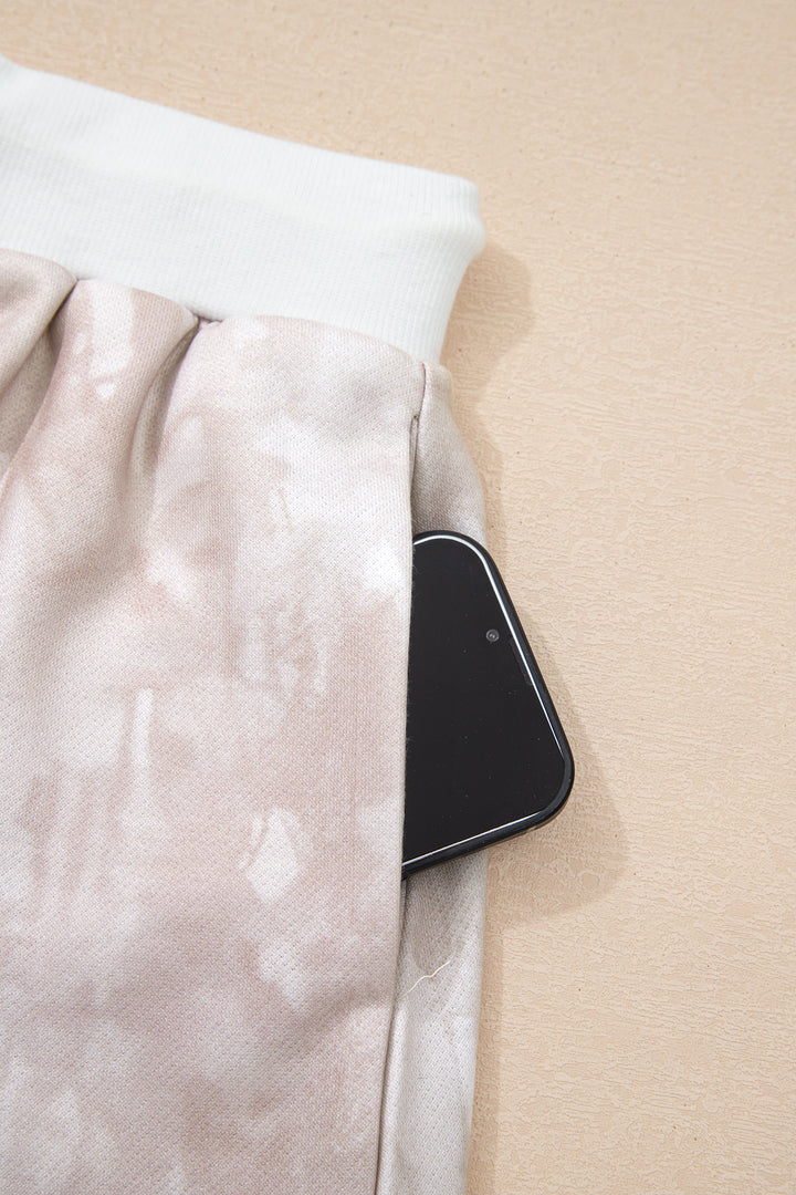 White Abstract Woodland Print Balloon Sleeve Pullover Drawstring Mini Skort Set