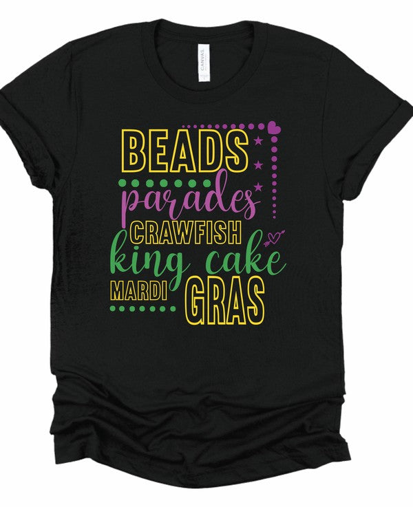 Mardi Gras words Graphic Short Sleeve Tee