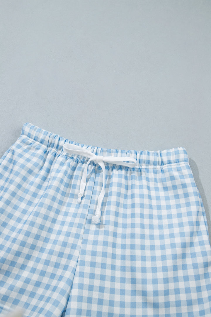Plaid Baggy Pullover Drawstring Casual Shorts 2pcs Outfit