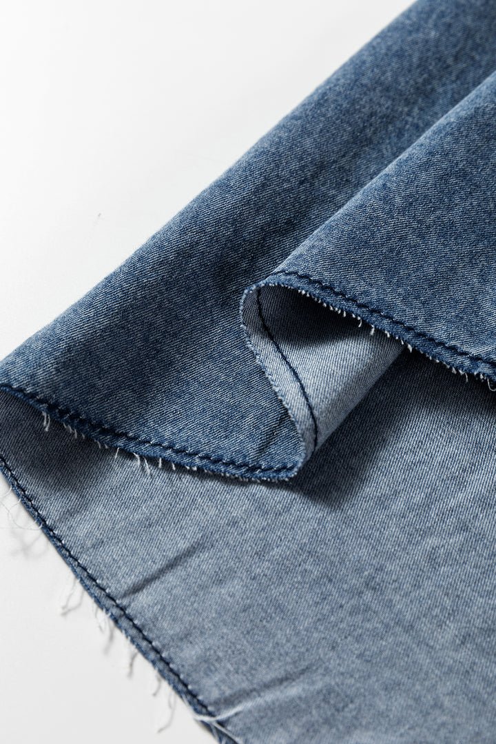 Blue Beau Chest Pocket Raw Hem Denim Loose Shirt Dress