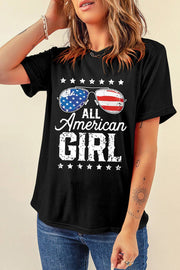 Black Stars and Stripes Glasses Slogan Graphic T Shirt -