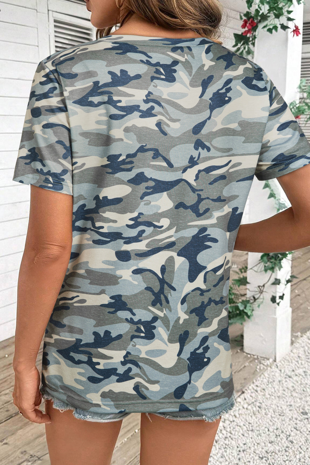 Camouflage Print Crew Neck T Shirt