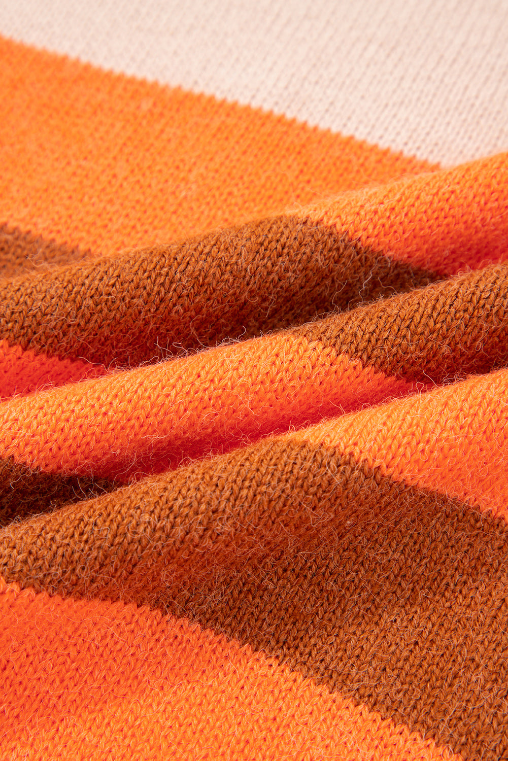 Orange Stripe Color Block High Neck Drop Shoulder Cozy Sweater