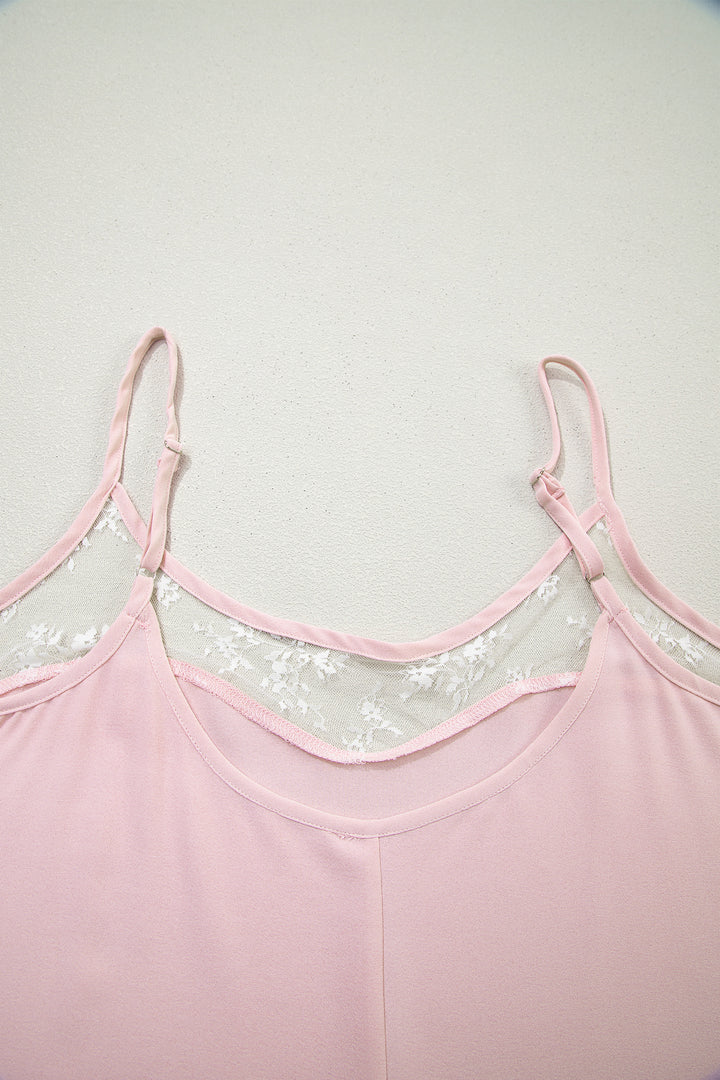 Light Pink Sheer Lace Patchwork Camisole Nightgown Dress