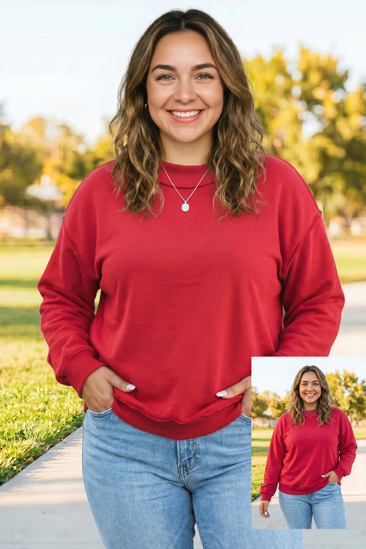 Exposed Seam Detail Reversible Double Wear Plus Size Sweatshirt