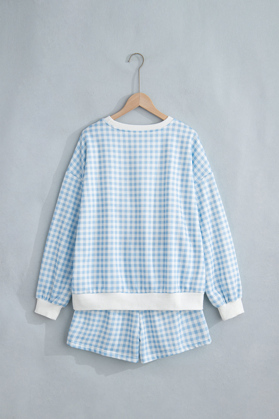Plaid Baggy Pullover Drawstring Casual Shorts 2pcs Outfit