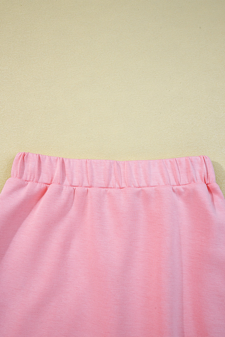 Pink Half Zip Sporty Pullover Mini Skirt 2pcs Outfit