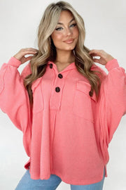 Pink Corded Flap Pocket Henley Top -