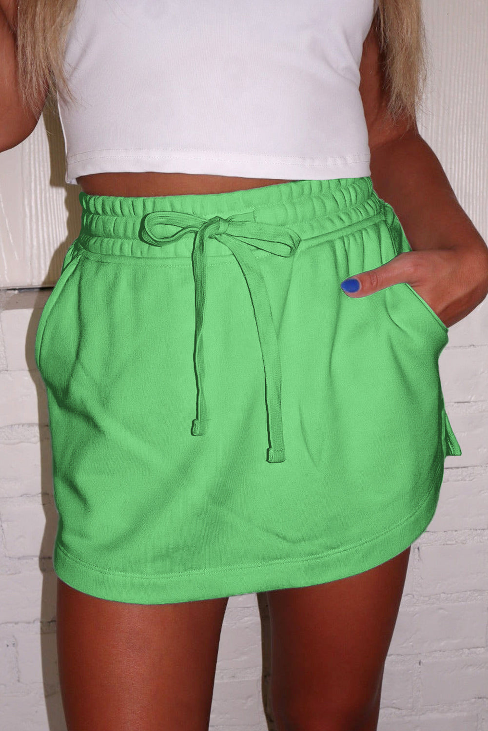 French Terry Drawstring Mini Skort with Pockets