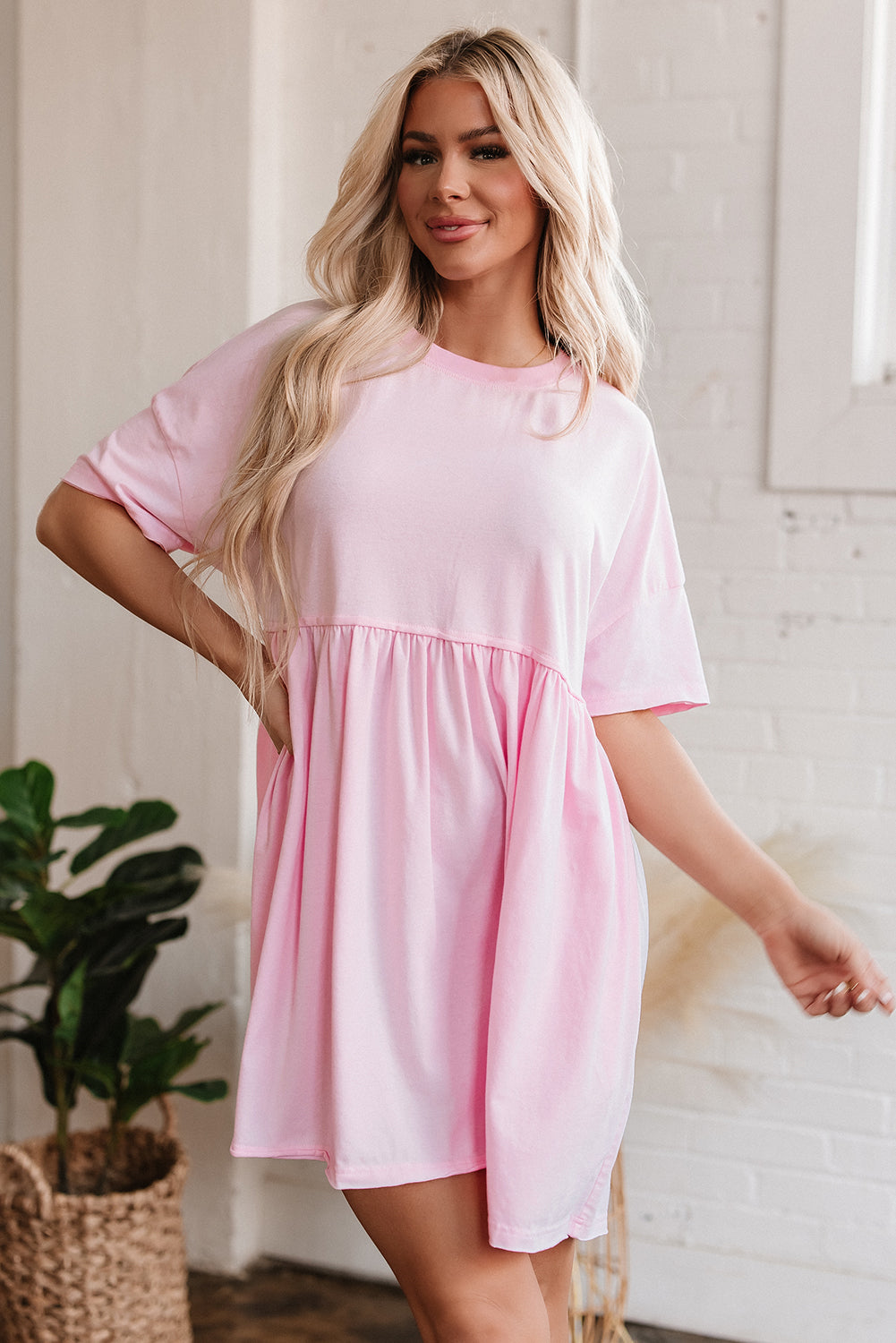 Solid Color Pocketed Raw Edge Babydoll Dress Solid Color Pocketed Raw Edge Babydoll Dress
