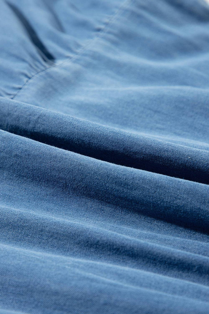 a close up view of a blue shirt
