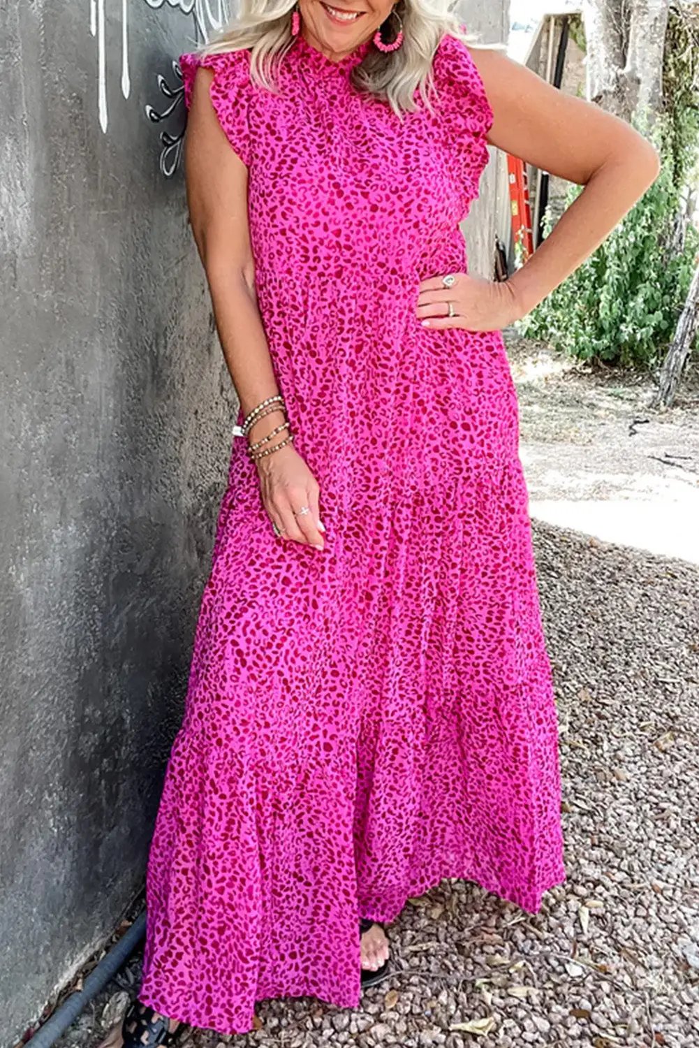 Leopard Print Ruffled Tiered Maxi Dress