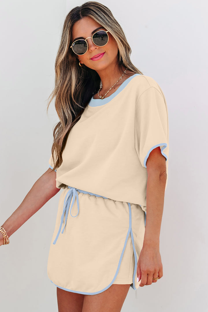 Colorblock Edge Drop Shoulder T Shirt and Skort 2Pcs Set