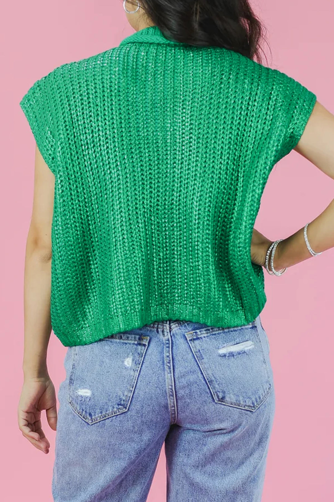 Solid Color Knit High Neck Short Sleeve Sweater