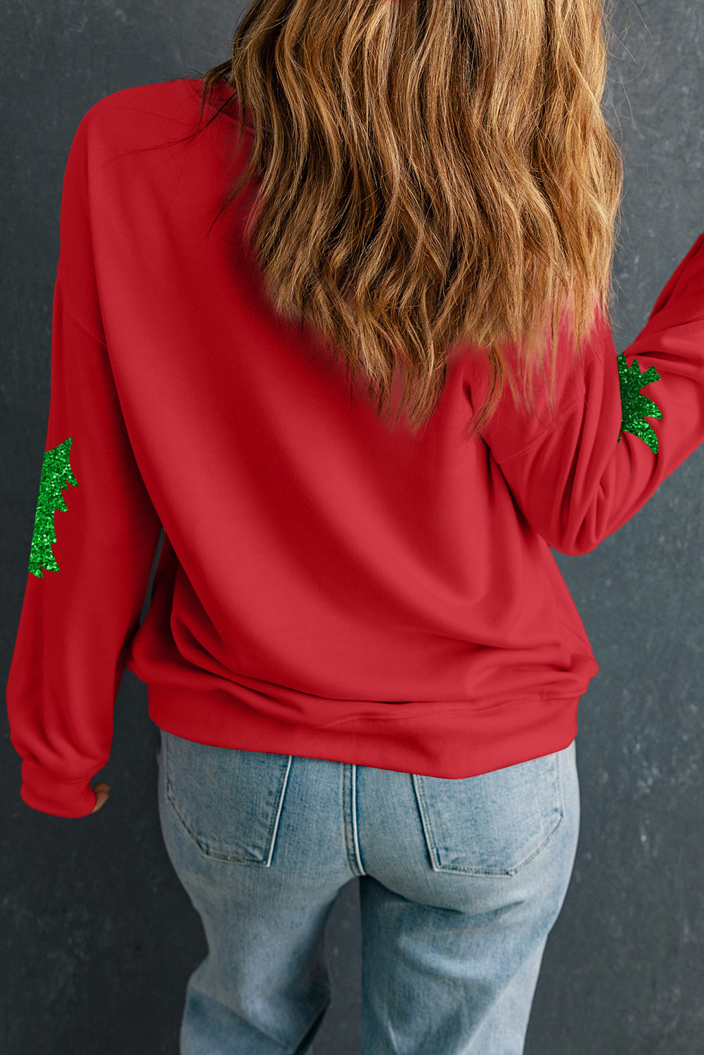 Red Christmas Tree Printed Holiday Graphic Sweatshirt