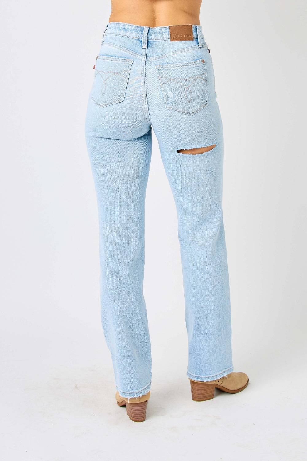 Judy Blue Full Size High Waist Distressed Straight Jeans -