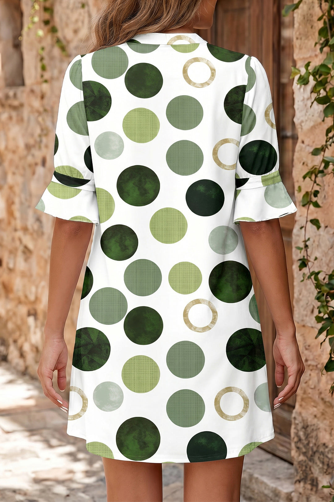 Polka Dot Print Flounced Half Sleeve Casual Vacation Style Mini Dress