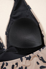 a close up of a bra with a black and white pattern