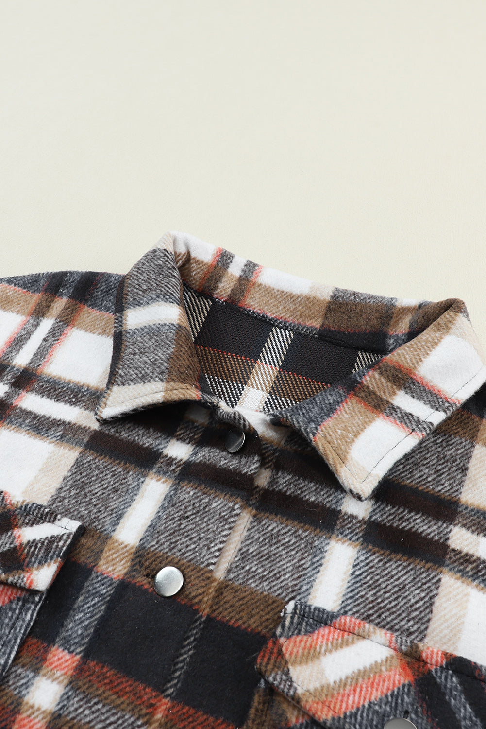 Geometric Plaid Print Pocketed Shacket