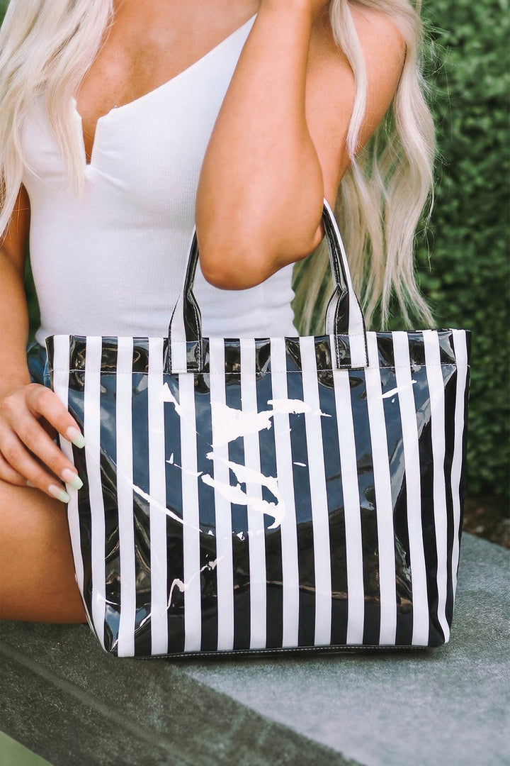 Glossy Striped Vinyl Large Tote Bag