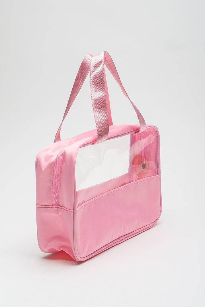 a pink handbag with a pink ribbon around it